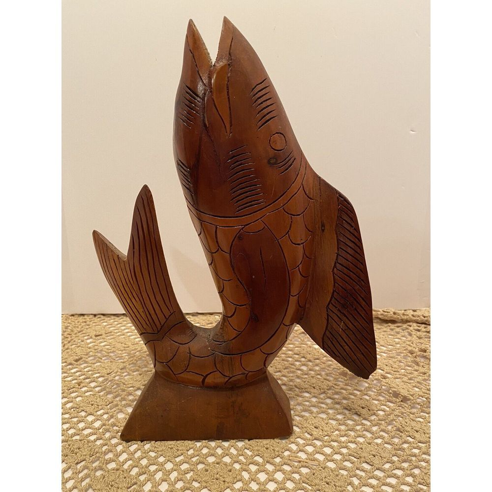 Vintage Hand Carved Wooden Sculptured Fish‎ 13" Decorative Collectible Decor.